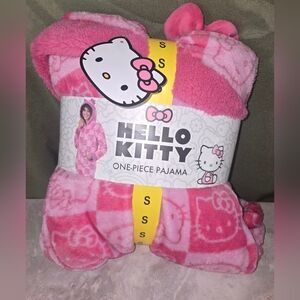 Womens Hello Kitty Pink Plush Hooded Onsie Small